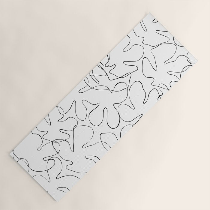 Abstract black and white floral art pattern Yoga Mat Gallery Image 1