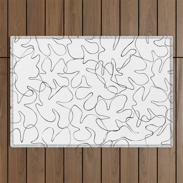 Abstract black and white floral art pattern Outdoor Rug Gallery Image 1