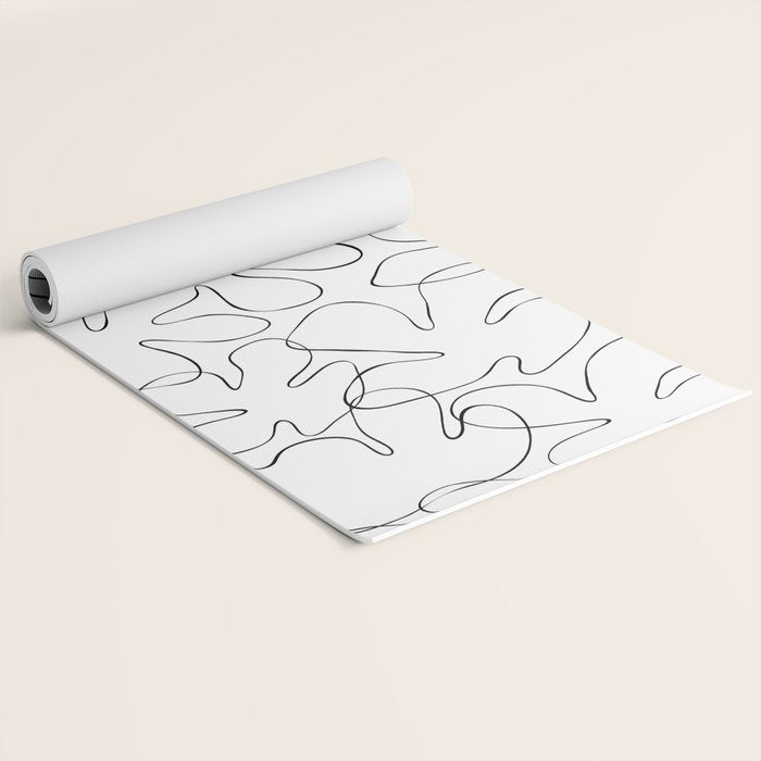 Abstract black and white floral art pattern Yoga Mat Gallery Image 2