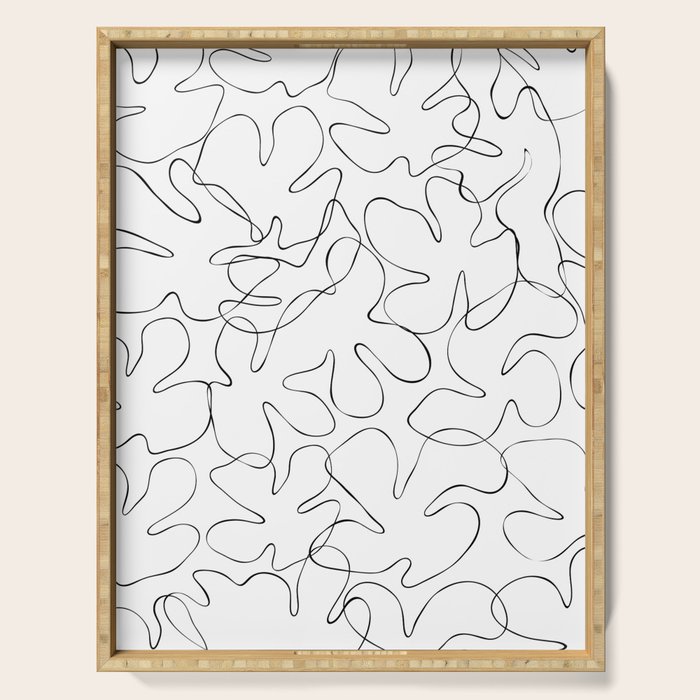 Abstract black and white floral art pattern Serving Tray Gallery Image 1