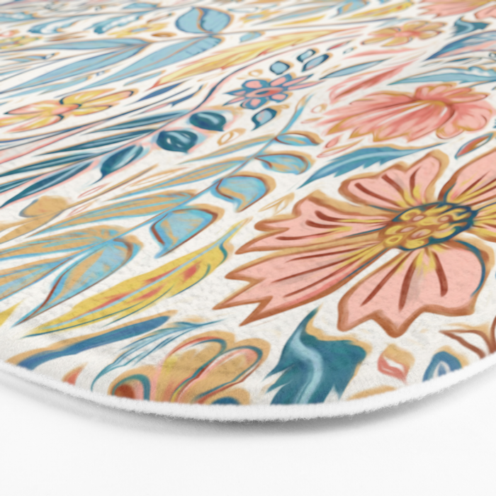 Soft Peach and Blue Art Nouveau Floral Bath Mat Gallery Image 3