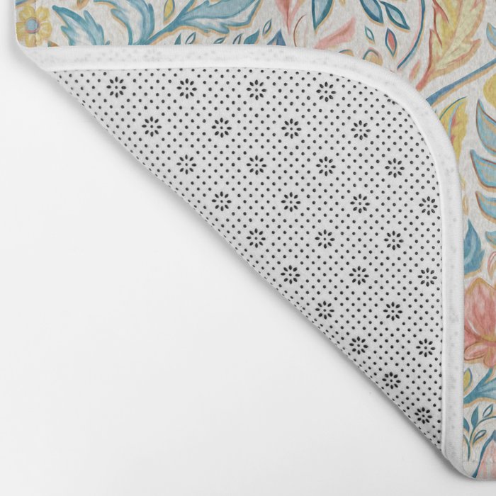 Soft Peach and Blue Art Nouveau Floral Bath Mat Gallery Image 2