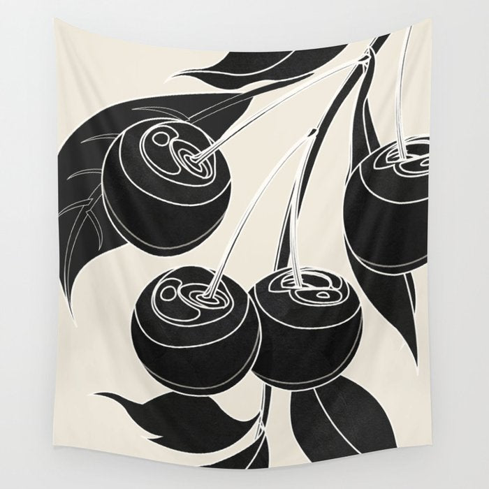 Minimalist Cherry Fruit Line Art 1 Wall Tapestry Gallery Image 4