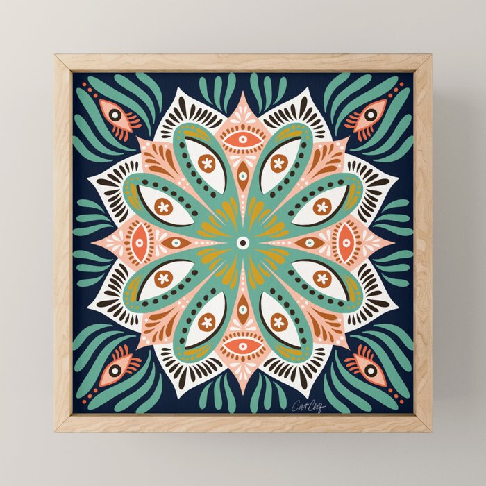Floral Eye Mandala - Blue & Blush Mini Art Print Gallery Image 1