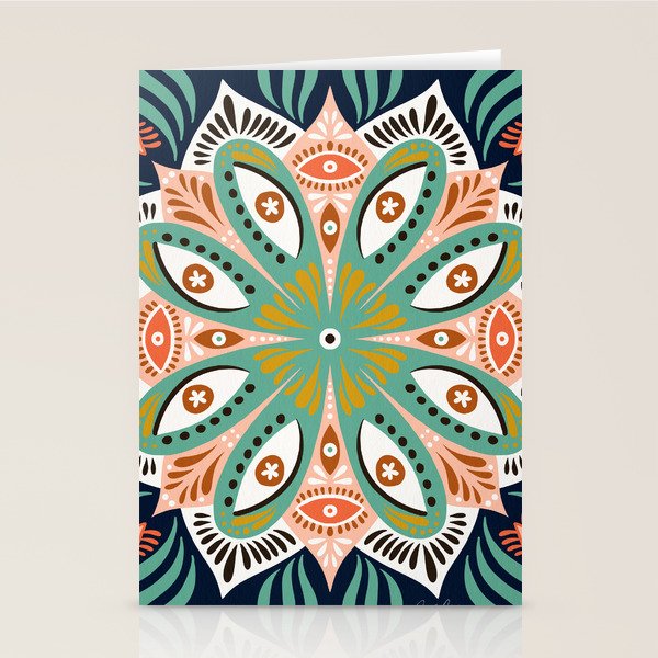 Floral Eye Mandala - Blue & Blush Stationery Card Gallery Image 2