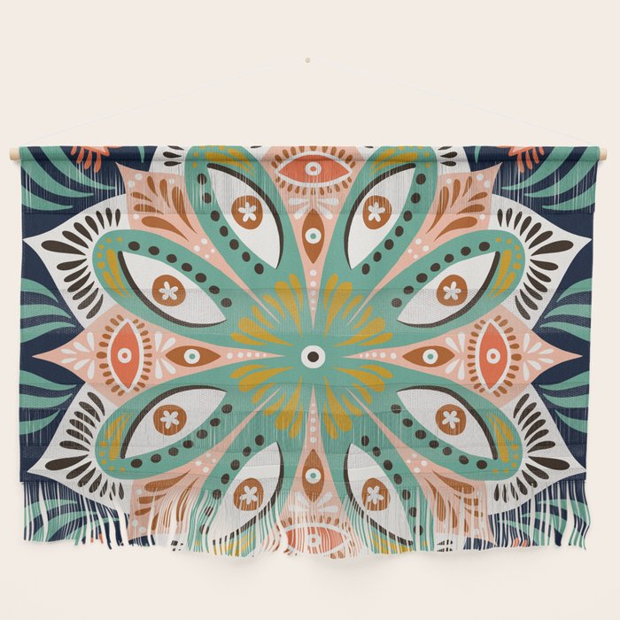 Floral Eye Mandala - Blue & Blush Wall Hanging Gallery Image 1