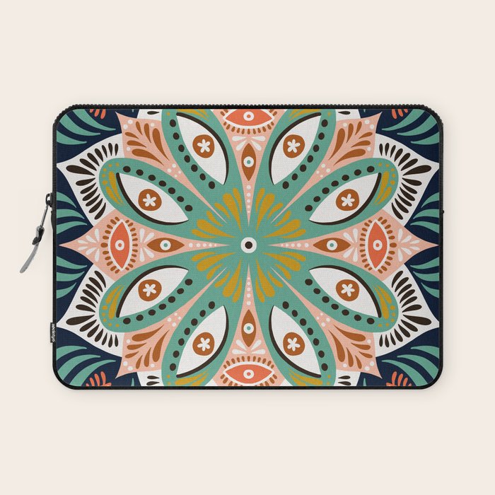 Floral Eye Mandala - Blue & Blush Laptop Sleeve Gallery Image 1