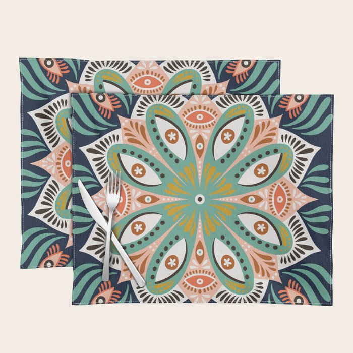 Floral Eye Mandala - Blue & Blush Placemat Gallery Image 1