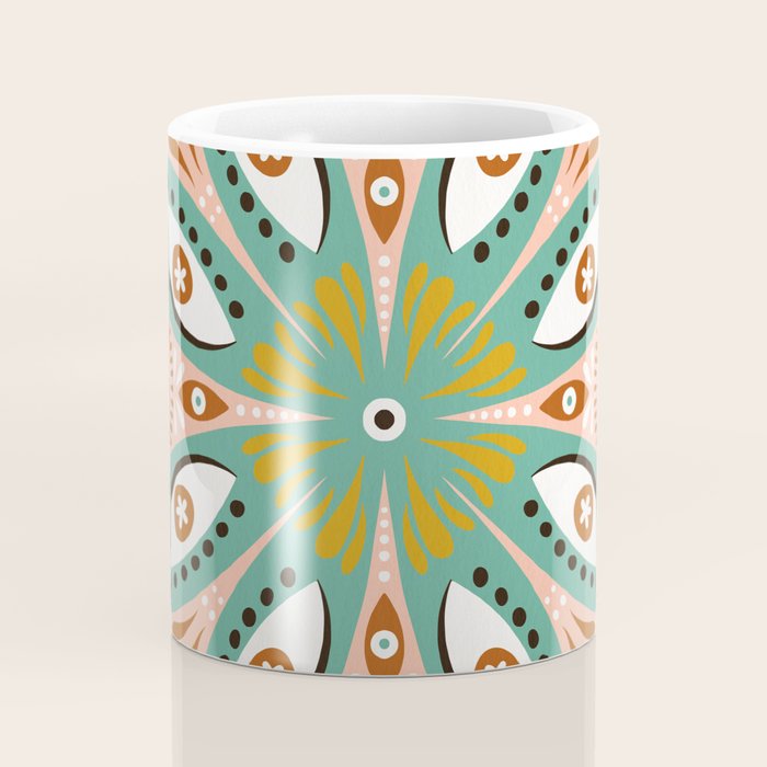 Floral Eye Mandala - Blue & Blush Coffee Mug Gallery Image 4