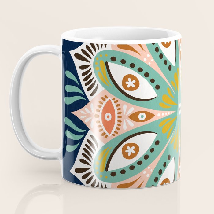 Floral Eye Mandala - Blue & Blush Coffee Mug Gallery Image 3