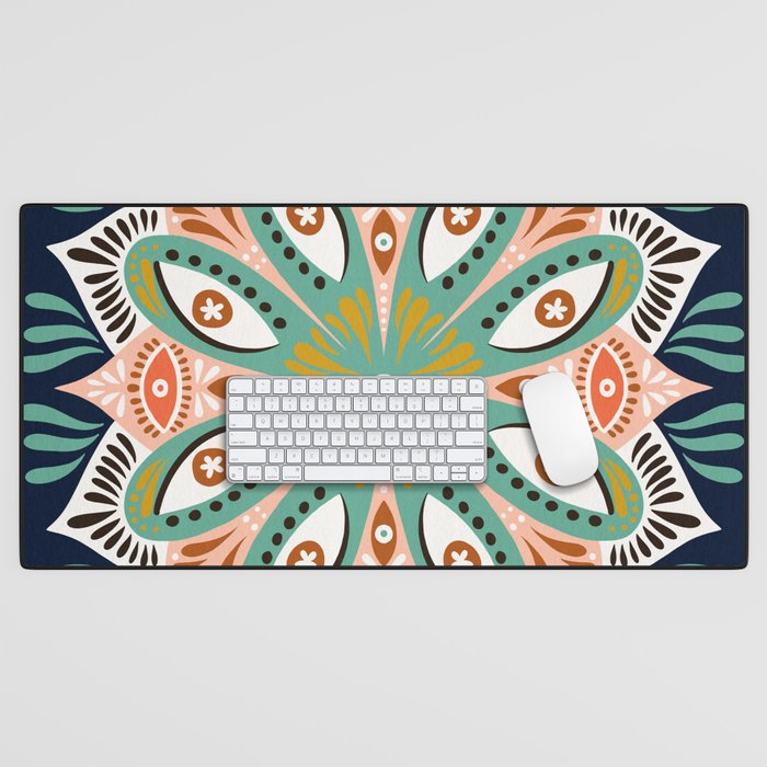 Floral Eye Mandala - Blue & Blush Desk Mat Gallery Image 1