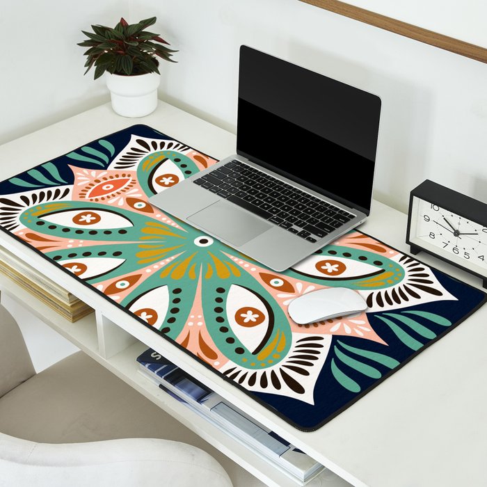 Floral Eye Mandala - Blue & Blush Desk Mat Gallery Image 2