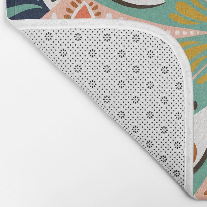 Floral Eye Mandala - Blue & Blush Bath Mat Gallery Image 2