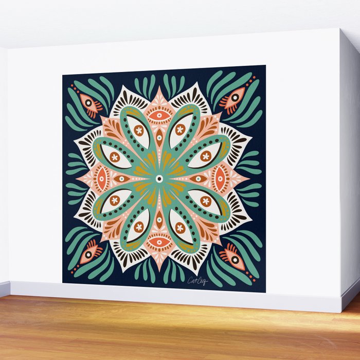 Floral Eye Mandala - Blue & Blush Wall Mural Gallery Image 2