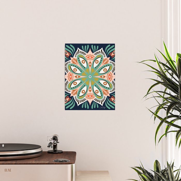 Floral Eye Mandala - Blue & Blush Poster Gallery Image 2