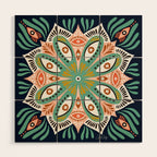 Floral Eye Mandala - Blue & Blush Wood Wall Art Gallery Image 1