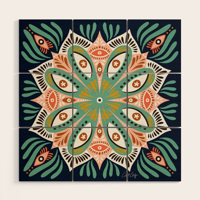 Floral Eye Mandala - Blue & Blush Wood Wall Art Gallery Image 1