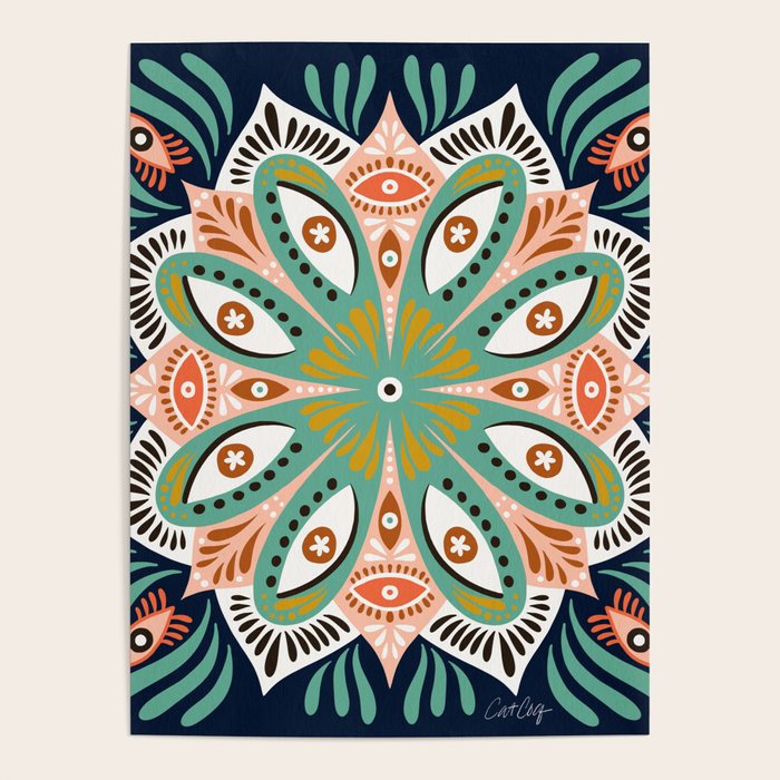 Floral Eye Mandala - Blue & Blush Poster Gallery Image 4