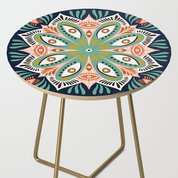 Floral Eye Mandala - Blue & Blush Side Table Gallery Image 2
