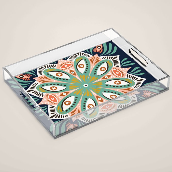 Floral Eye Mandala - Blue & Blush Acrylic Tray Gallery Image 1