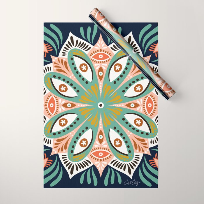 Floral Eye Mandala - Blue & Blush Wrapping Paper Gallery Image 1