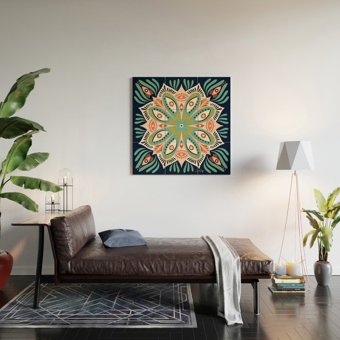 Floral Eye Mandala - Blue & Blush Wood Wall Art Gallery Image 2