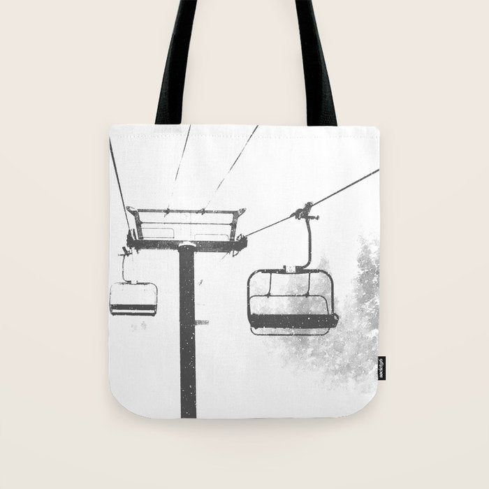 Chairlift Abyss // Black and White Chair Lift Ride to the Top Colorado Mountain Artwork Tote Bag Gallery Image 1