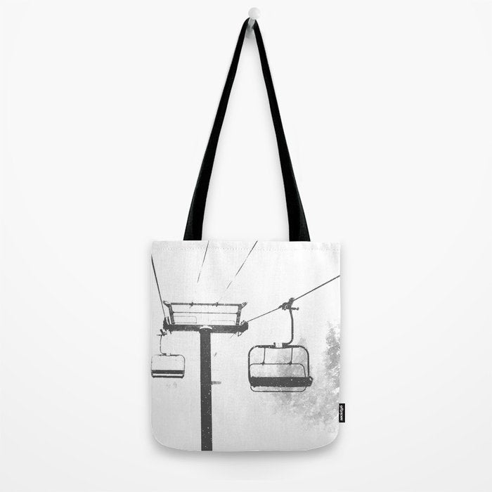 Chairlift Abyss // Black and White Chair Lift Ride to the Top Colorado Mountain Artwork Tote Bag Gallery Image 2