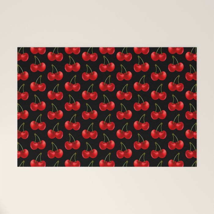 Y2K Cherries - Black Pattern Large Welcome Mat Gallery Image 1