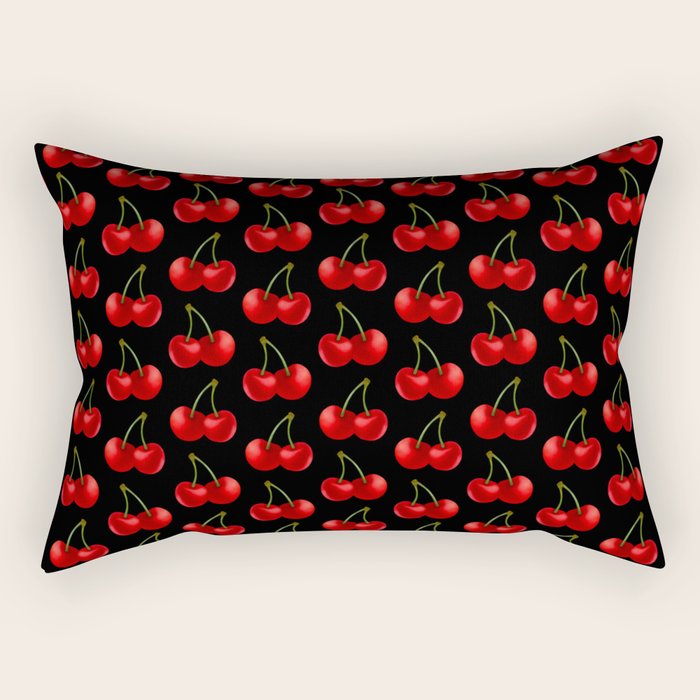Y2K Cherries - Black Pattern Large Rectangular Pillow Gallery Image 2