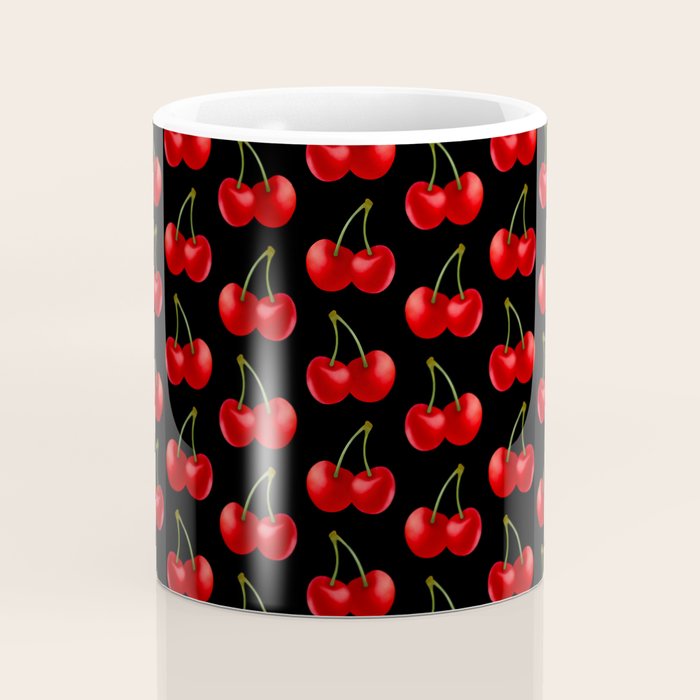 Y2K Cherries - Black Pattern Large Coffee Mug Gallery Image 4
