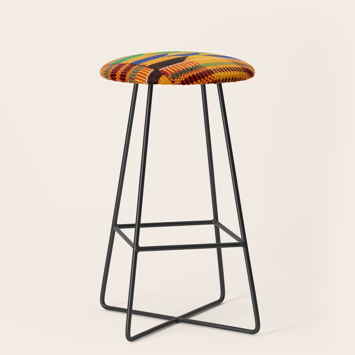 Kente Cloth Pattern Traditional African Stool Gallery Image 1