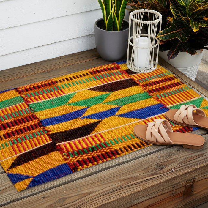 Kente Cloth Pattern Traditional African Outdoor Rug Gallery Image 2
