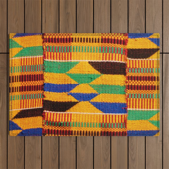 Kente Cloth Pattern Traditional African Outdoor Rug Gallery Image 1