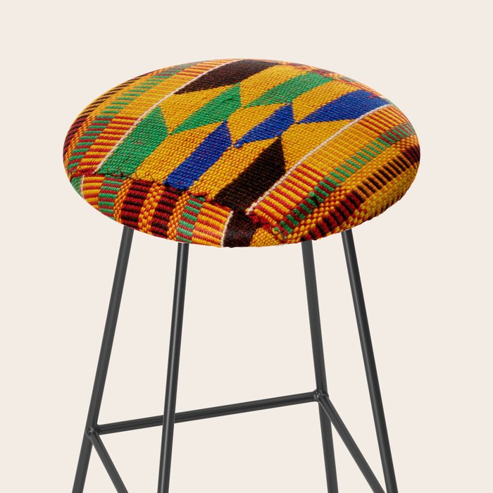 Kente Cloth Pattern Traditional African Stool Gallery Image 2