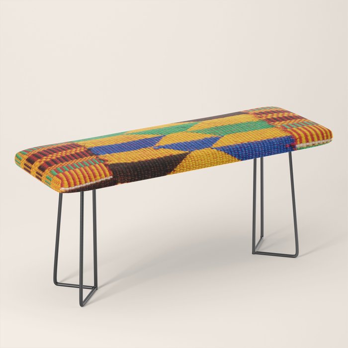 Kente Cloth Pattern Traditional African Bench Gallery Image 1