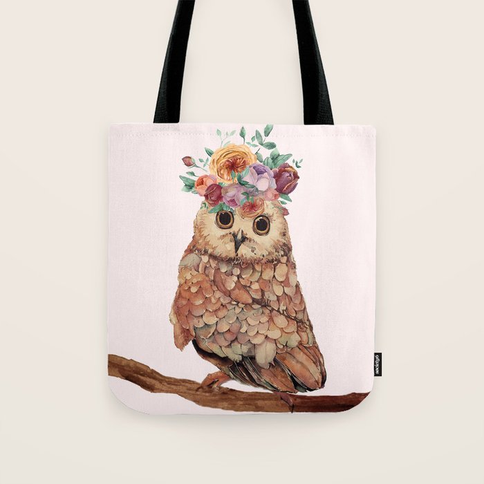 Owl with Flowers Tote Bag Gallery Image 1