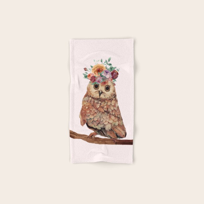 Owl with Flowers Bath Towel Gallery Image 1