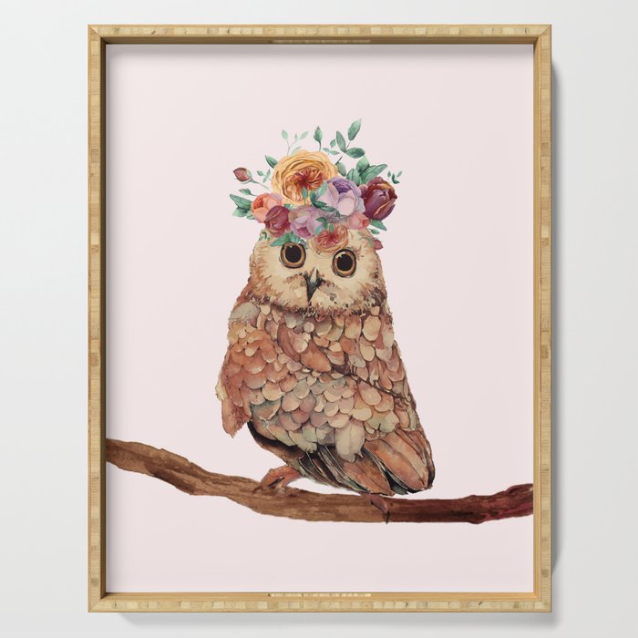 Owl with Flowers Serving Tray Gallery Image 1