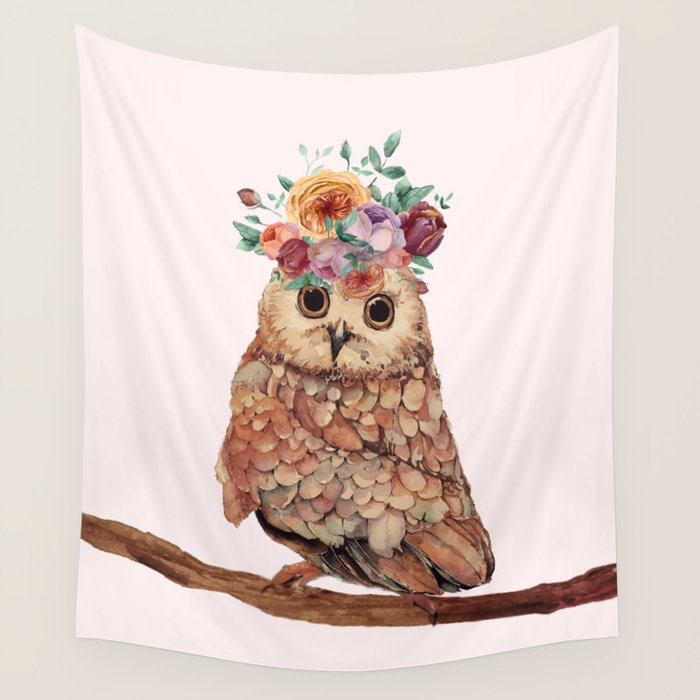 Owl with Flowers Wall Tapestry Gallery Image 4