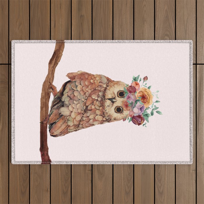 Owl with Flowers Outdoor Rug Gallery Image 1
