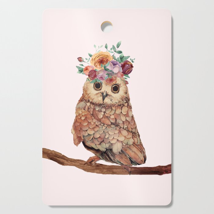 Owl with Flowers Cutting Board Gallery Image 1