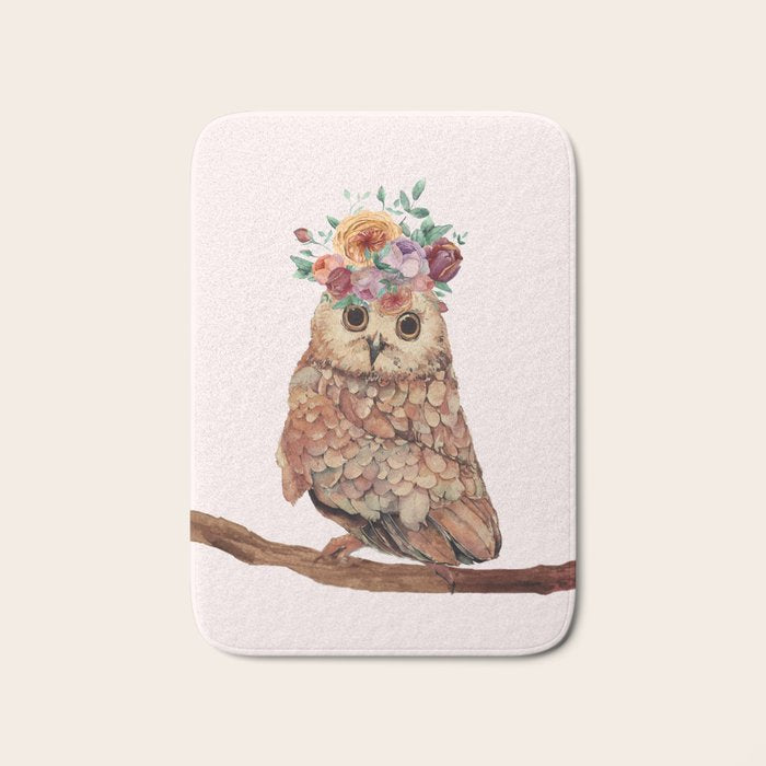 Owl with Flowers Bath Mat Gallery Image 1