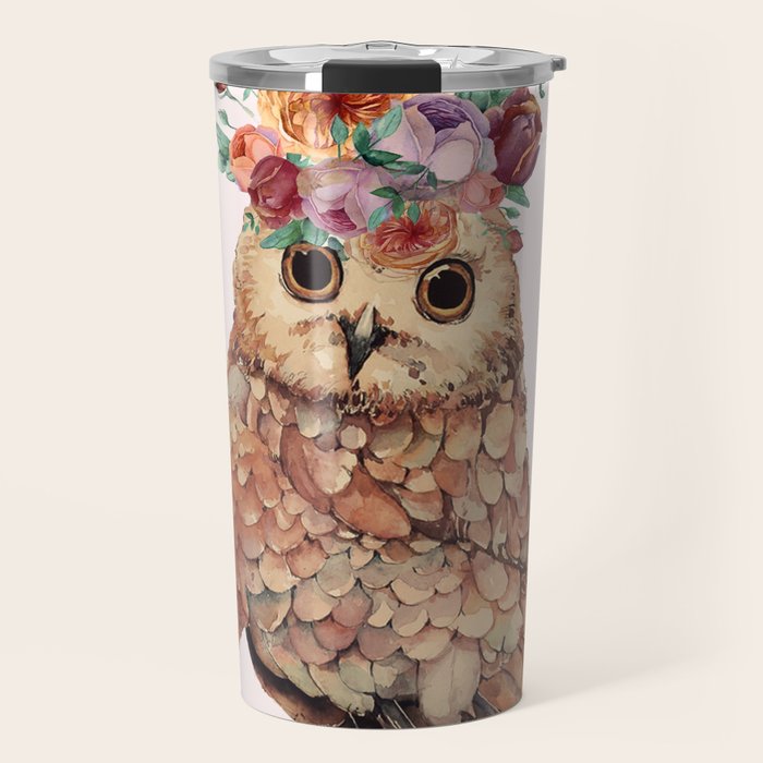 Owl with Flowers Travel Mug Gallery Image 1