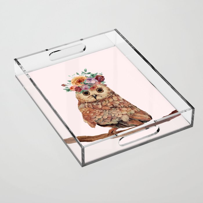 Owl with Flowers Acrylic Tray Gallery Image 1