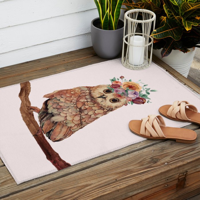 Owl with Flowers Outdoor Rug Gallery Image 2