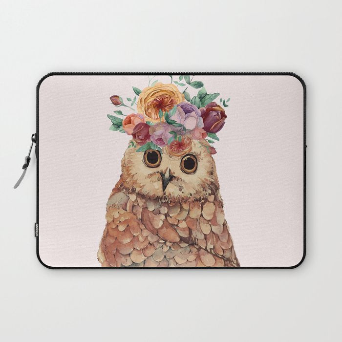 Owl with Flowers Laptop Sleeve Gallery Image 1