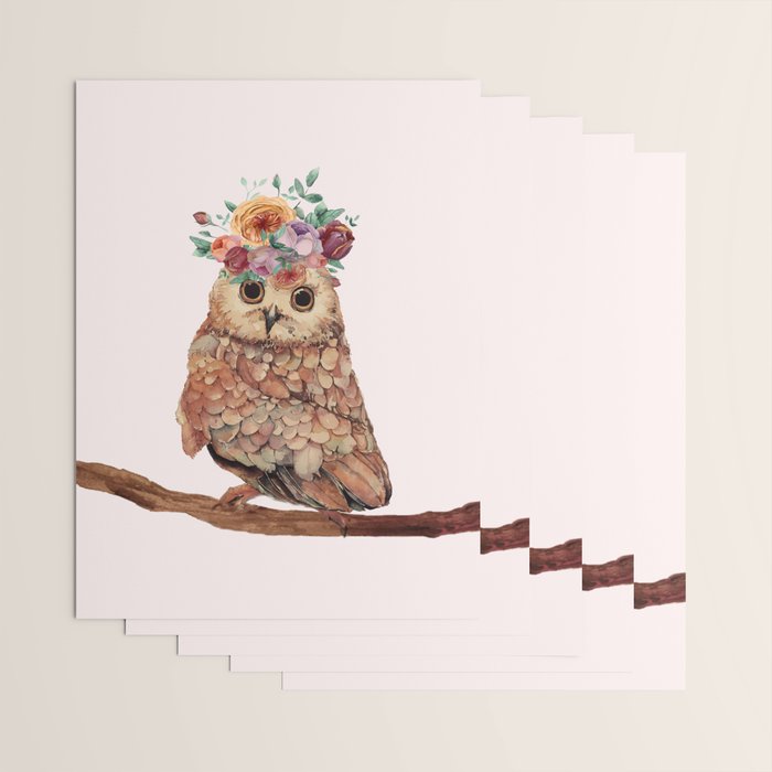 Owl with Flowers Wrapping Paper Gallery Image 3