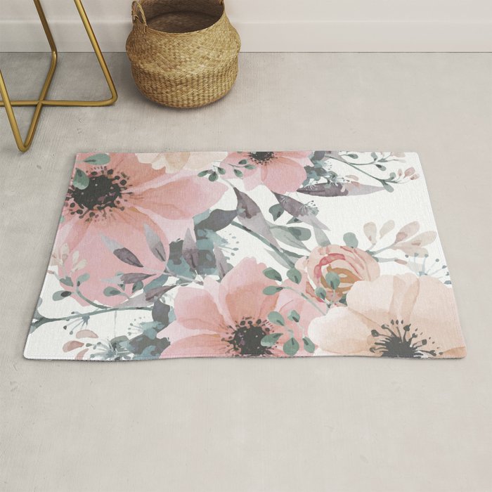 Watercolor, Blush Pink and Peach, Floral Prints Rug Gallery Image 1