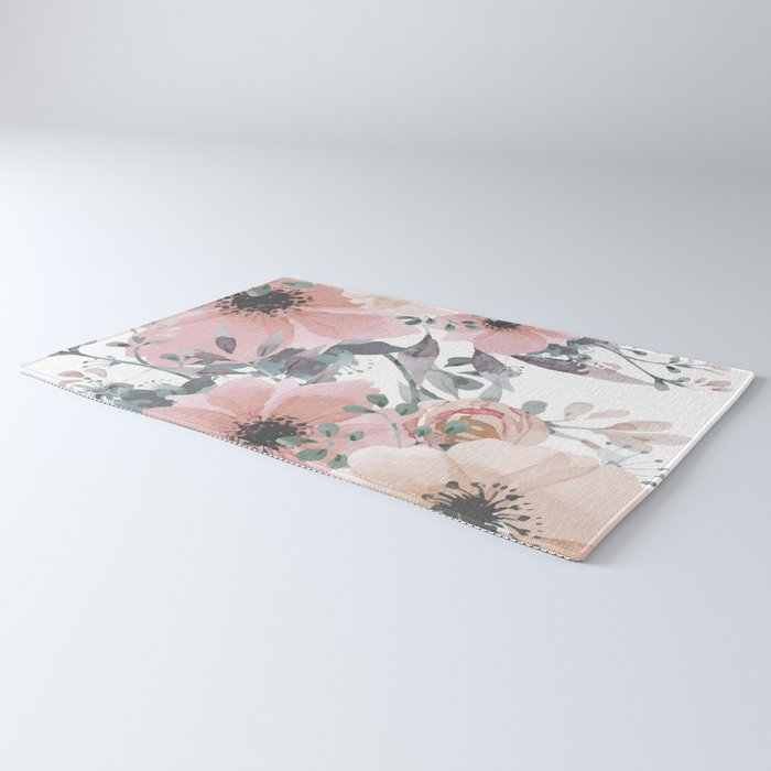 Watercolor, Blush Pink and Peach, Floral Prints Rug Gallery Image 3